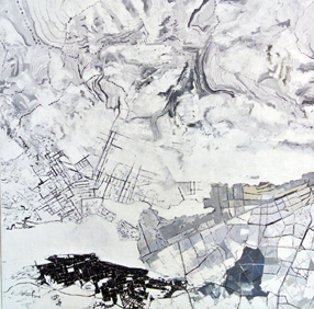 Serie cartografías. Óleo sobre lienzo. 95 x 95 cms. 2015. 